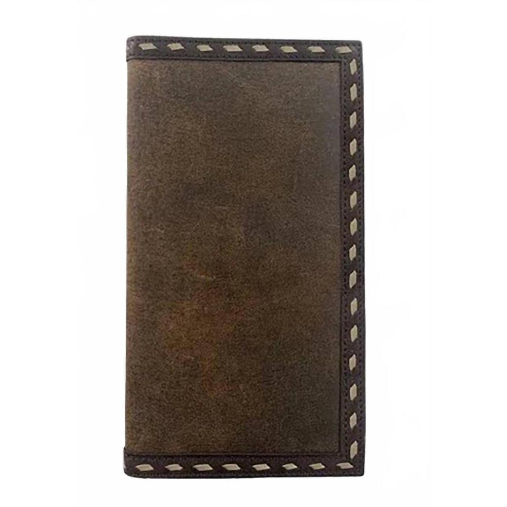 NEW ROPER men's stitched edge leather rodeo wallet in brown/tan